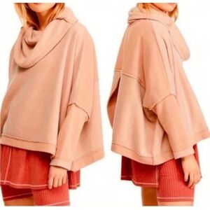 FREE PEOPLE Huntington Pullover Cowl Neck Open Back Peach Oversized Sweatshirt M